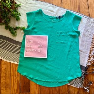 Sweet Rain Aqua Semi-Sheer Short Sleeve Blouse